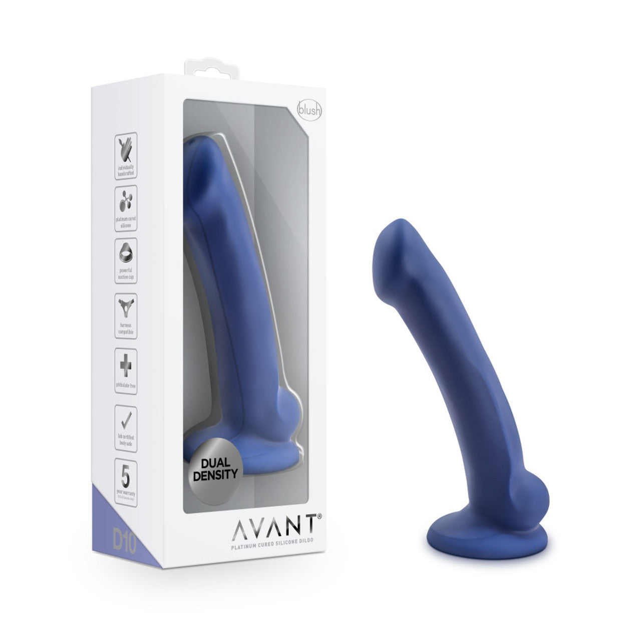 Avant D10 Ergo Mini Indigo Platinum Cured Silicone Dildo - Thorn & Feather