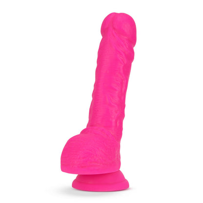 Neo Elite 9 Inch Silicone Dual Density Cock with Balls - Neon Pink - Thorn & Feather