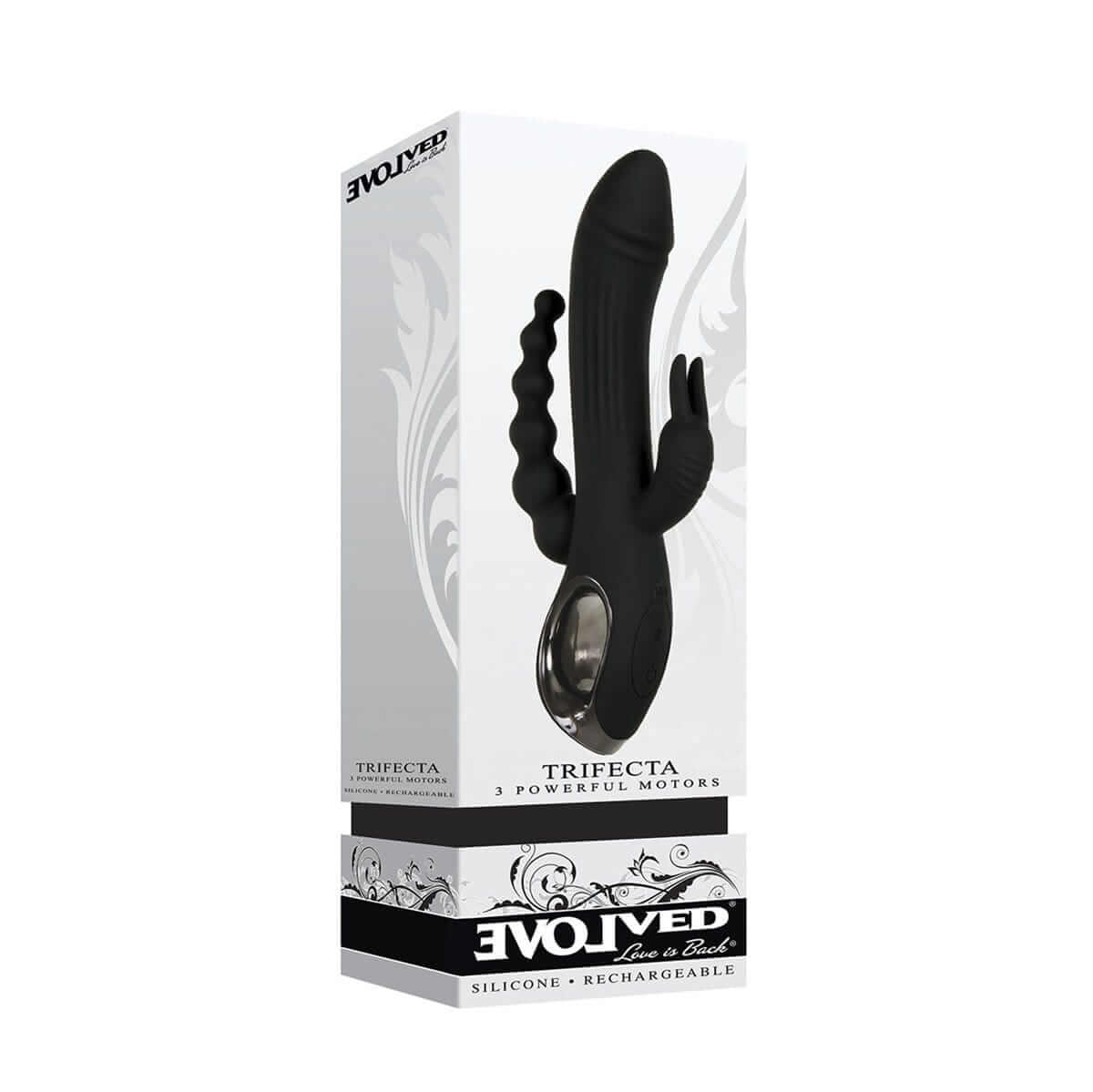 Trifecta Large Triple Stimulation Vibrator - Black - Thorn & Feather Sex Toy Canada