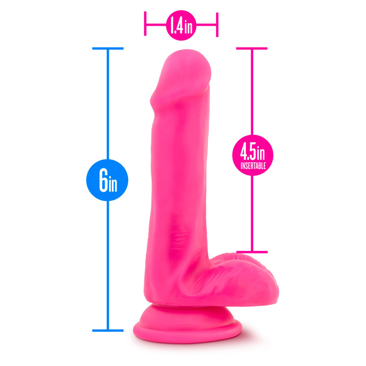 Neo Elite 6 Inch Silicone Dual Density Cock with Balls - Neon Pink - Thorn & Feather