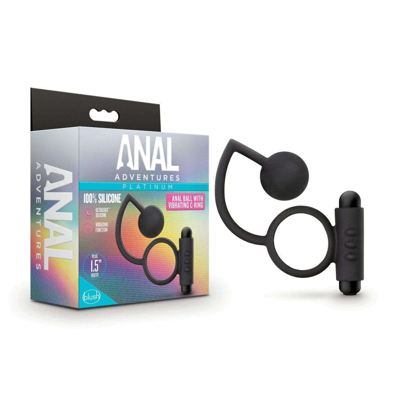 Silicone Anal Ball with Vibrating C-Ring - Black - Thorn & Feather